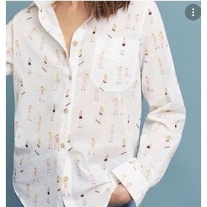 ANTHROPOLOGIE ACOTE Skater Girl Long Sleeve Button Down Blouse Size XS